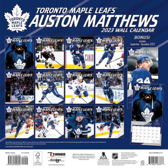 Toronto Maple Leafs kalendar Auston Matthews #34 2023 Wall Calendar