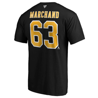 Boston Bruins muška majica Brad Marchand #63 Stack Logo Name & Number