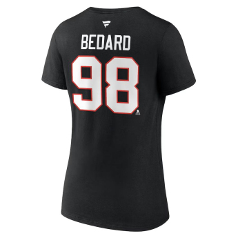 Chicago Blackhawks ženska majica Connor Bedard #98 Draft 2023 Stack Logo Name & Number V-Neck Black