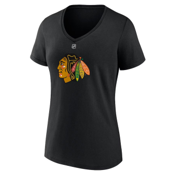 Chicago Blackhawks ženska majica Connor Bedard #98 Draft 2023 Stack Logo Name & Number V-Neck Black