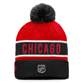Chicago Blackhawks zimske kape Authentic Pro Game & Train Cuffed Pom Knit Black-Athletic Red