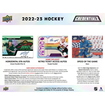 NHL boxovi NHL hokejske karte 2022-23 Upper Deck Credentials Hobby Box