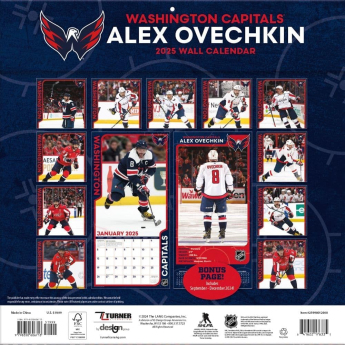 Washington Capitals kalendar Alexander Ovechkin #8 2025 Wall Calendar