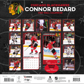 Chicago Blackhawks kalendar Connor Bedard 2025 Wall Calendar