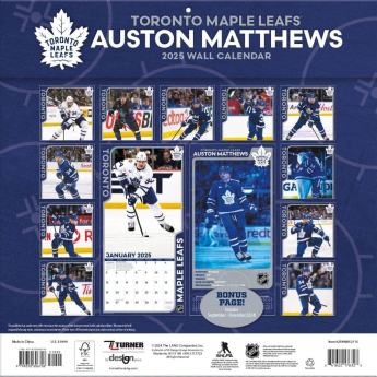 Toronto Maple Leafs kalendar #34 Auston Matthews 2025 Wall Calendar