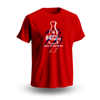 Florida Panthers muška majica Vítek Vaněček #92 Stanley Cup Champion 2025 red