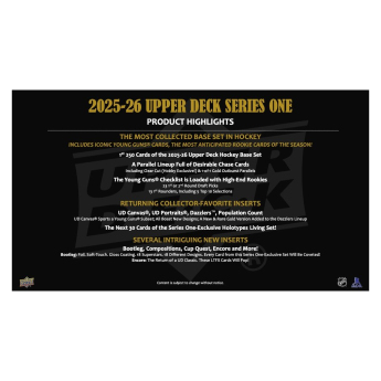 NHL boxovi NHL hokejske karte 2025/26 Upper Deck Series 1 Hobby Box