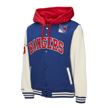 New York Rangers muška majica s kapuljačom Courtside Fleece Button Front Vintage Logo