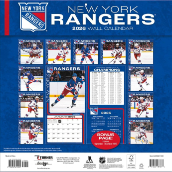 New York Rangers kalendar 2026 Wall