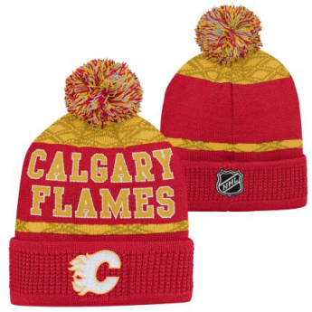 Calgary Flames dječja zimska kapa Puck Pattern Cuffed Pom