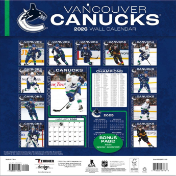 Vancouver Canucks kalendar 2026 Wall