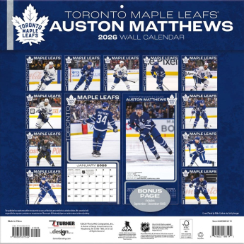 Toronto Maple Leafs kalendar 2026 Wall Auston Matthews #34