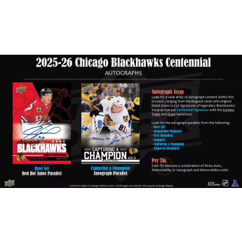 NHL boxovi NHL hokejske karte 2025-26 Upper Deck Chicago Blackhawks NHL Centennial Hobby Box
