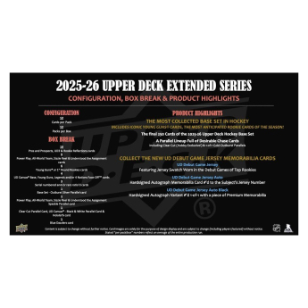 NHL boxovi NHL hokejske karte 2025-26 Upper Deck Extended Series Hobby box
